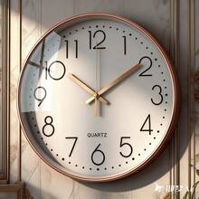 8-14英寸全系列静音豪华无滴答挂钟，电池供电，高清玻璃罩，适用于儿童房、客厅、卧室、厨房、学校、办公室等场所，可作墙面装饰。 - 玫瑰金 - 查看 10