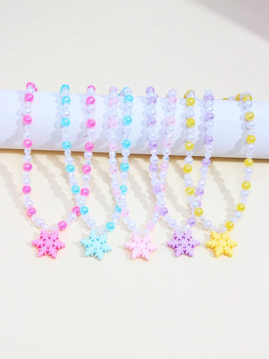 5件套雪花串珠项链套装，适合女孩日常佩戴，生日礼物 - 彩色 - 查看 1