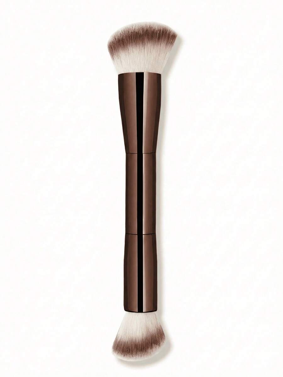 1Pc Double-Ended Face Makeup Brush With Ultra Soft Synthetic Bristles, Blush Contour Foundation Powder Brush, Rose Gold Professional Cosmetic Beauty Tool - Brown - View 1