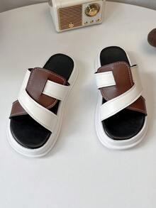 Unisex Kids' Colorblock Sliders - Crisscross Strap Design With Thick Comfort Sole - White - View 3