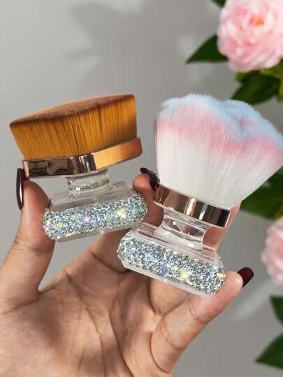 1支多功能化妆刷，奢华水钻装饰，柔软亲肤，适用于散粉、腮红、粉底，便携式旅行化妆刷，优雅礼品