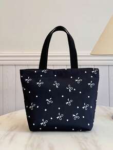 便携式保温午餐包；加厚可爱水果图案学生午餐包；蝴蝶结波点印花午餐包 - 黑色 - 查看 5