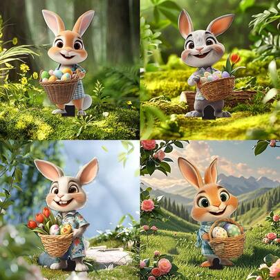 1pc Easter Bunny Egg Basket Garden Stake, For Outdoor Yard, Lawn, Garden, Potted Plant Decor, Holiday Decoration, 2D