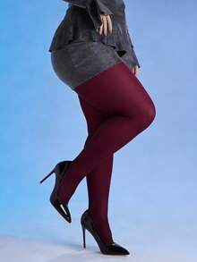 大码女士优雅酒红色加厚连裤袜 - 高弹力不透明打底裤，四季皆宜的百搭连裤袜，尽显青春、性感与时尚 - 酒紅色 - 查看 4