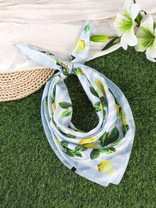 1pc Spring/Summer Versatile Scarf, Boho Fresh Lemon Print Striped Neckerchief - Multicolor - View 12