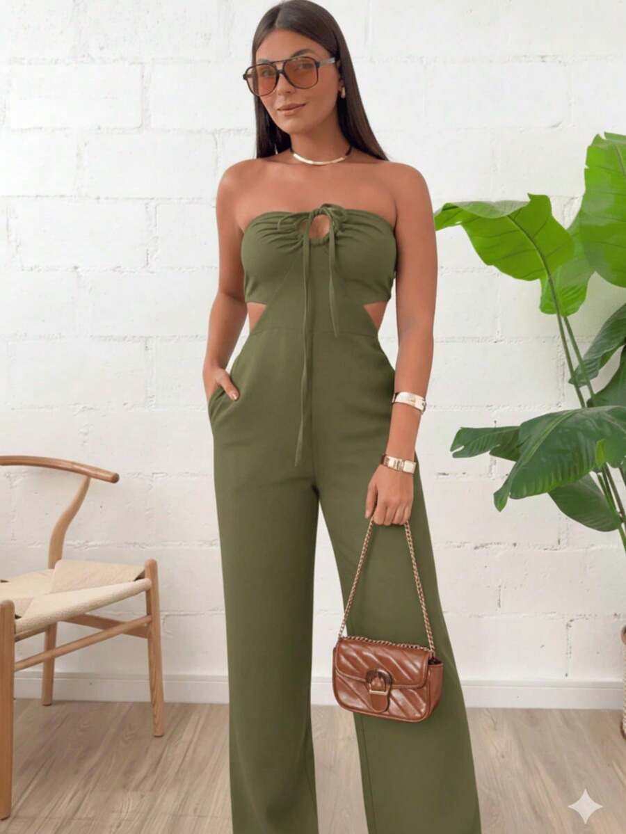 Women's Jumpsuit, Wide Leg, Multi-Style - Army Green - View 1