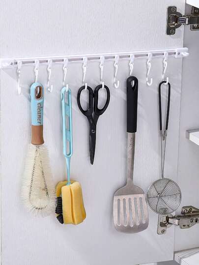 1 szt. 40 cm szyna przesuwna z 10 haczykami, bez wiercenia, ruchome haczyki ścienne, wielofunkcyjne, praktyczne haczyki na drzwi, ścianę, do łazienki, sypialni, garderoby, przedpokoju, na powrót do szkoły, do wystroju domu