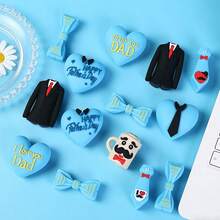 6pcs Father's Day Theme Silicone Beads, "I Love Dad" Blue Tie & Suit Shaped Beads, Creative Handmade Gift Bracelet, Keychain, Pendant Craft Supplies, DIY Jewelry Making - Multicolor - View 2