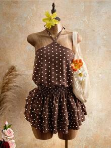 Vestido mini con estampado de lunares, lazo en la cintura y volantes en el bajo para mujer - Multicolor - Ver 1