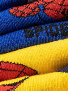 Marvel 5双装儿童袜子，超级英雄蜘蛛侠袜子，男童中筒袜，韩版卡通风格，女童袜子，蜘蛛侠和超级英雄人物袜子，春夏款 - 彩色 - 查看 5