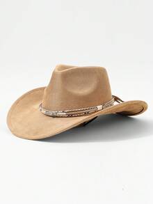1pc Unisex Metal Leaf Cowboy Hat, Faux Felt Cowboy Hat, American Soft Felt Hat, Outdoor Wide Brim Cowboy Hat With Strap - Top Hat - View 4
