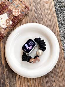 Apple-Puppy Pearl Scrunchie Style Strap Compatible With Apple Watch Bands, Fashionable Bestselling Strap For S10/S9 Smartwatches - Brown - View 7