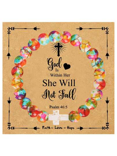 1条装复活节母亲节礼物十字架手链，女士款，耐用弹性设计，适合送给妈妈、女儿、阿姨、姐妹、奶奶、朋友，生日、开学礼物，日常佩戴