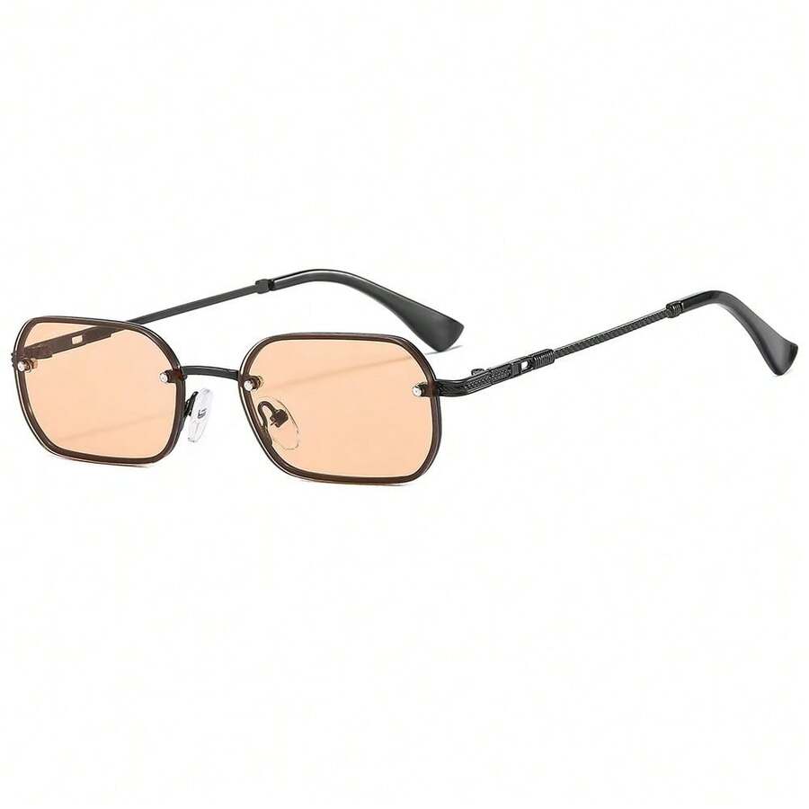 1pc Men's Black Frame Caramel Lens Retro Square Metal Classic Fashion Fashion Glasses, Suitable For Daily Wear - Black - View 1