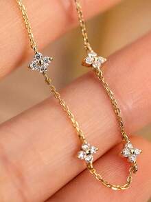 Fashionable & Elegant Four-Leaf Clover Micro-Inlaid Zirconia Necklace, Starry Sky Delicate Choker Necklace Jewelry - Four Leaf Flower Necklace - View 4