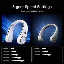 Portable Neck Fan, Hands-Free Bladeless Neck Fan, USB Rechargeable, 360° Cooling Neck Fan, 5-Speed Regulation, Quiet, 3000mAh Battery Powered, Wearable Personal Fan, Suitable For Gifts For Friends, Travel, Outdoor Use - 掛脖式 - 查看 3