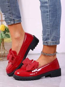 Giày lười nữ đế dày màu đen có dây xích, giày bệt đen, giày lười đế dày kiểu retro mùa hè 2025 và phù hợp mọi mùa, giày đi làm mỏng nhẹ thoải mái. - Đỏ - Xem 4