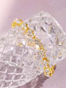 1pc Fashionable Minimalist Unique Personalized Full Diamond Cross Flower Gold Chain Bracelet, Suitable For Men's Daily Wear, Festivals And Parties - Multicolor - View 5