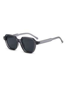 1 par de gafas de hombre de color gris con marco cuadrado de PC, de unicolor minimalista, con remaches, de moda versátil y casual - Gris - Ver 2