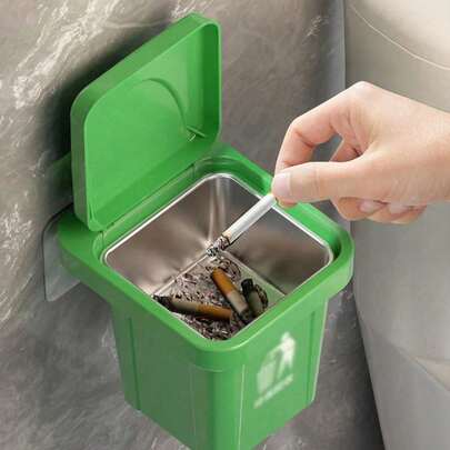 1pc Stainless Steel Wall-Mounted Ashtray With Lid, Hanging Trash Can, Creative Home And Bathroom Decor, Suitable For Living Room, Bedroom, Holiday Gifts, Home, Office, Bathroom, Kitchen