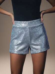 Short Bermuda Style With Elastic Waistband, Sequins, Party/Clubbing Glitter. - 白色 - 查看 3