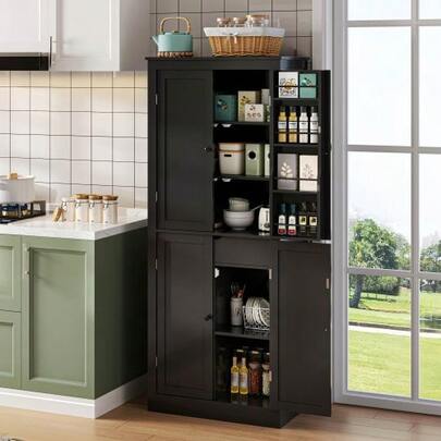 Kitchen Cabinet, Multifunctional Tall Cabinet, Sideboard With Two Shelf Doors, Storage Compartments And Internal Drawer, 182 * 40 * 75, Suitable For Kitchen, Dining Room And Living Room.