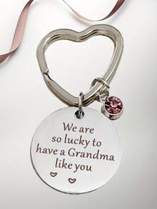 奶奶的礼物钥匙扣——孙子送给奶奶的生日礼物。我们很幸运能有您这样的奶奶。休闲波西米亚风派对可爱街头优雅锌合金派对 - 銀色 - 查看 7