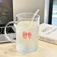 高品质可爱玻璃水杯，耐热蝴蝶结水杯，办公饮水杯，吸管杯，适用于咖啡、果汁、牛奶，带吸管、手柄和盖子，适合办公室、家庭使用，也是一份不错的礼物。 - 多色 - 查看 4
