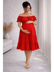 Vestido Liso Curto Feminino Plus Size Elegante Estiloso Confortável Moderno Evangélico Chá Revelação Soltinho - Vermelho - Visão 4