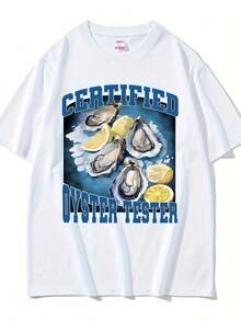 Camiseta de algodón de 180g, estilo veraniego nuevo con divertido estampado de mariscos y ostras, de manga corta, estilo casual, para el día a día, salidas informales, uso en casa y paseos al aire libre. Sencilla y sin restricciones, estilo moderno y de nicho, la primera opción para parejas. - Negro - Ver 6