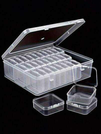 Juego de cajas de almacenamiento de plástico transparente con múltiples compartimentos, con 30 compartimentos pequeños, contenedores mini extraíbles, duradero y ligero, adecuado para almacenar joyas, cuentas, pastillas, manualidades, herramientas pequeñas y cosméticos, ideal para el hogar, la oficina, los viajes y las manualidades, ahorro de espacio y portátil, adecuado tanto para hombres como para mujeres