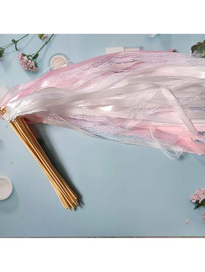 10pcs European Style Wedding Ribbon Wands - Tassel Lace Colorful Satin Ribbons With Bell Decor Wooden Sticks, Suitable For Wedding Party, Birthday Celebration, Graduation Ceremony, Dance Performance And Congratulatory Photo Fairy Magic Wands