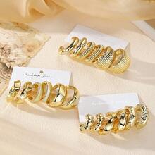 18pcs CCB Gear Asymmetrical C-Shape Clip-On Earrings, Daily Wear For Women - Gold - View 4