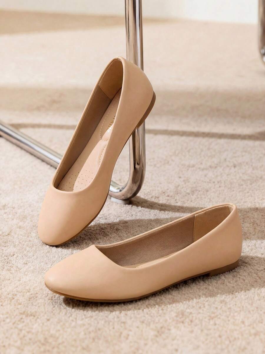 Women Ballet Flats Round Toe Ballerina Flats Slip-On Elegant Comfortable Walking Party Wedding Versatile Classic Commute Ballet Flats Shoes - Màu be - Xem 1