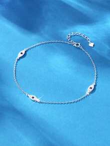 EleRunis 1PC 925 Sterling Silver Dainty Layered Zirconia Evil Eye Ankle Bracelet Fashion Foot Adjustable Chain Summer Style Jewelry For Women Girls Girls - Silver - View 3