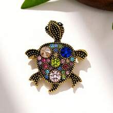 1pc Vintage Rhinestone Turtle Brooch, Alloy Ocean Animal Badge Pin For Clothes, Bags & Accessories (Random Rhinestone Placement) - Turtle Brooch - View 5