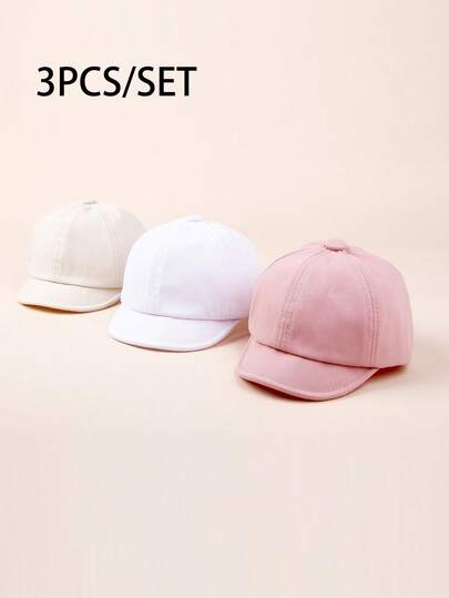 3pcs Kids/Toddlers Unisex Solid Color Soft Brim Sun Protection Baseball Cap, Versatile For Spring, Summer, Autumn