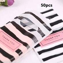 50/100pcs Thank You Black And White Striped Gift Bags Mini Cute Black And White Striped Gift Bags For Holiday Party Gift Wrap Mother's Day Gifts ,Teacher Gifts Packaging - View 7
