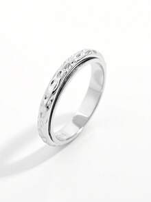 1pc Fashionable Minimalist Versatile 925 Silver Smooth Textured Rotatable Double-Layer Ring Design, Suitable For Women's Dating, Party, Daily Wear - Silver - View 1