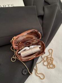 Fashionable Versatile Solid Color New Chain Shoulder Bag, Casual Minimalist Irregular Small Handbag, Evening Clutch For Women - Brown - View 4