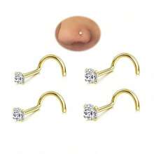 4 Pcs 14k Gold Filled Nose Ring Stud 20g 1.5-3mm Round CZ Nose Stud Piercing Jewelry L Shaped Screw - Gold (4 Pieces) - View 6