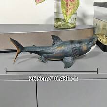 Large Solid Megalodon Shark Sculpture Statue, Lifelike Dragon Figurine Decor, Indoor/Outdoor Holiday Gift, Detailed Texture Animal Model Ornament - Black - View 9