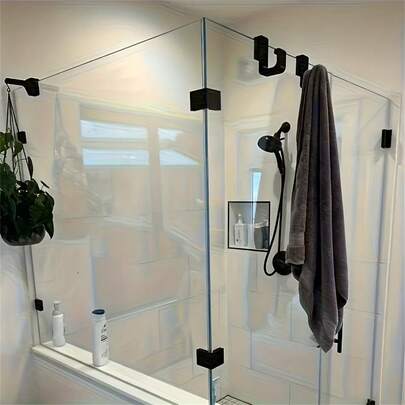 3pcs Black And White 3D Heavy-Duty Shower Hooks | Suitable For 8mm Glass Doors, No Drilling Required, Plastic Wall-Mounted Hooks For Bathroom Storage Of Towels, Clothes - Glass Door Organizer Compatible With Glass Partitions