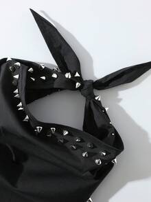 1pc Fashionable Punk Style Triangle Scarf Headband, Gothic Headpiece, Elastic Hair Band, Versatile For Daily Wear - Black - View 5