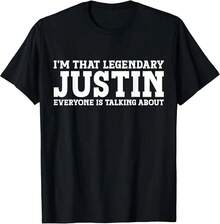 Justin Personal Name Funny Justin T-Shirt - 黑色 - 查看 1