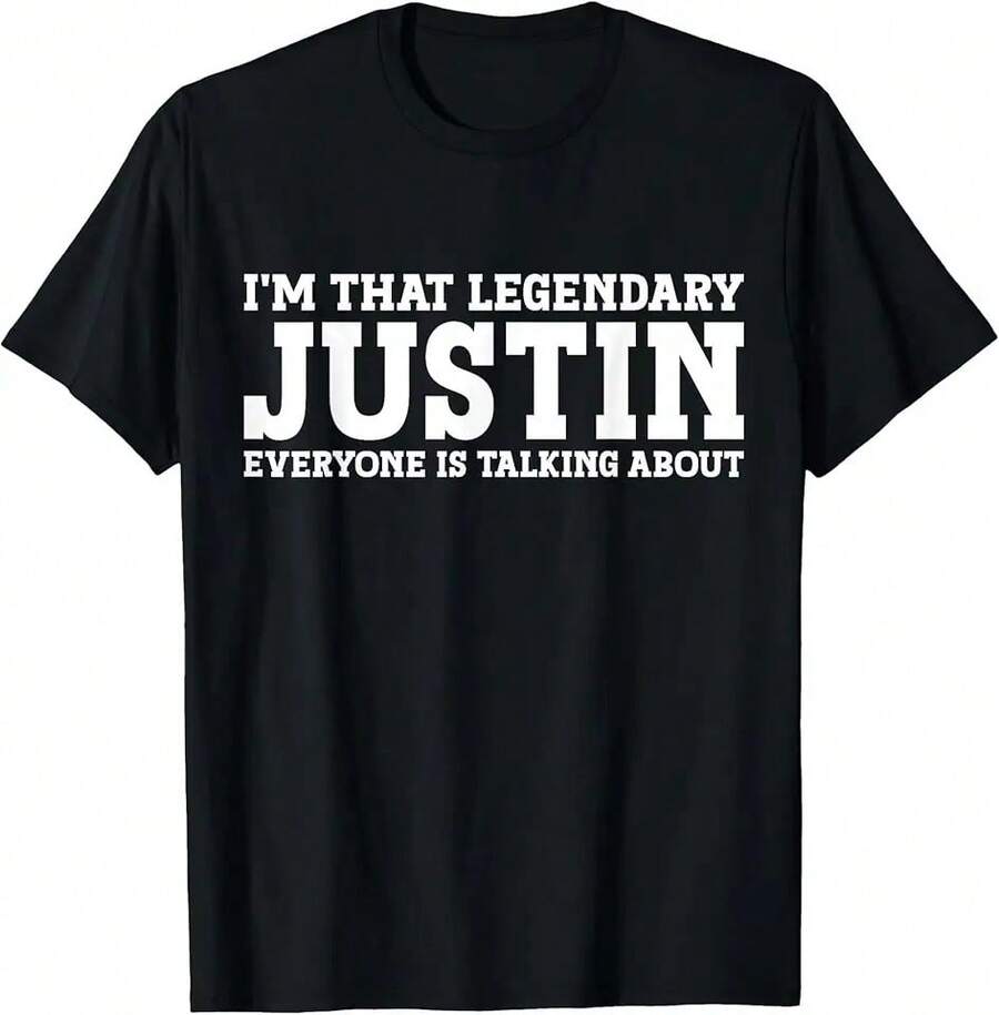 Justin Personal Name Funny Justin T-Shirt - 黑色 - 查看 1