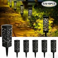 20/12/10/8/6PCS Solar Retro Hollow Garden Floor Lamp, Outdoor Path Light, Automatic LED Halloween Christmas Decoration Landscape Light, Suitable For Yard, Garden, Path, Lawn, Street, Party Holiday Decoration.Local Warehouse Halloween Decor. - Solar Retro Hollow Garden Floor Lamp - 查看 10