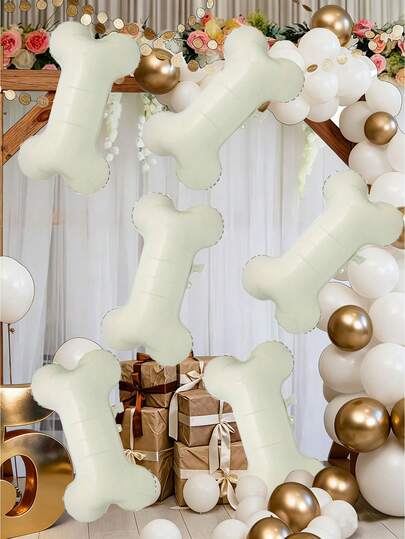 4/6个大号骨头形状铝箔气球，狗骨头形状气球（含气球丝带），适用于生日派对、宠物主题装饰、活动派对装饰