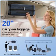Tidal flash 20 Inch Carry On Luggage 3 Piece Set, Hard Shell Suitcase Aviation Certification With Travel Backpack & Toiletry Bag, TSA Lock ,360° Spinner Wheels For Women And Man Spring Travel,Vacation,Business Trip,Graduation Trip, Mother's Day Gift - Màu xanh lam - Xem 3