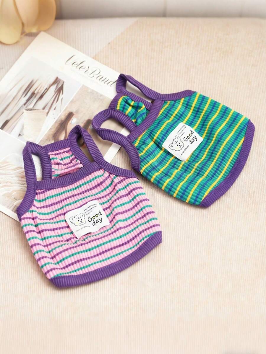 夏季透气狗狗背心，柔软舒适条纹幼犬背心，轻便宠物服装，适合中小型犬，可爱幼犬衬衫，适合比熊犬、泰迪犬、博美犬等小型犬，日常遛狗服